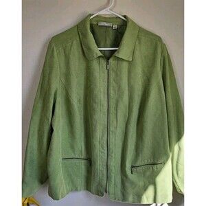 New Studio Works Womens 24W Jacket Green Faux Suede Lined Full Zip